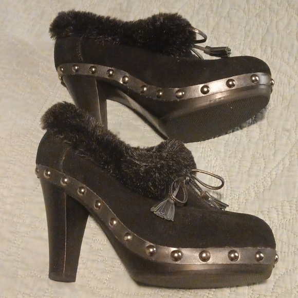 Colin Stuart Booties Black Suede Fur Lined Sz 8 - Picture 2 of 6